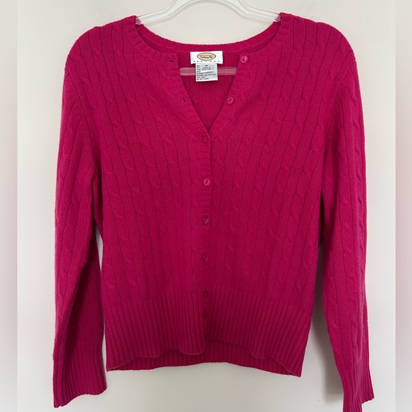 Talbots Sweaters - VTG Talbots Petites Cotton Cashmere Pink Cable Knit Cardigan Sweater Size Medium